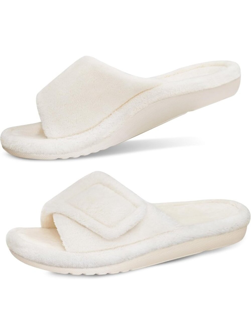 Women's Ivory Adjustable Open Toe Orthopedic Arch Support Fuzzy Slippers Slide